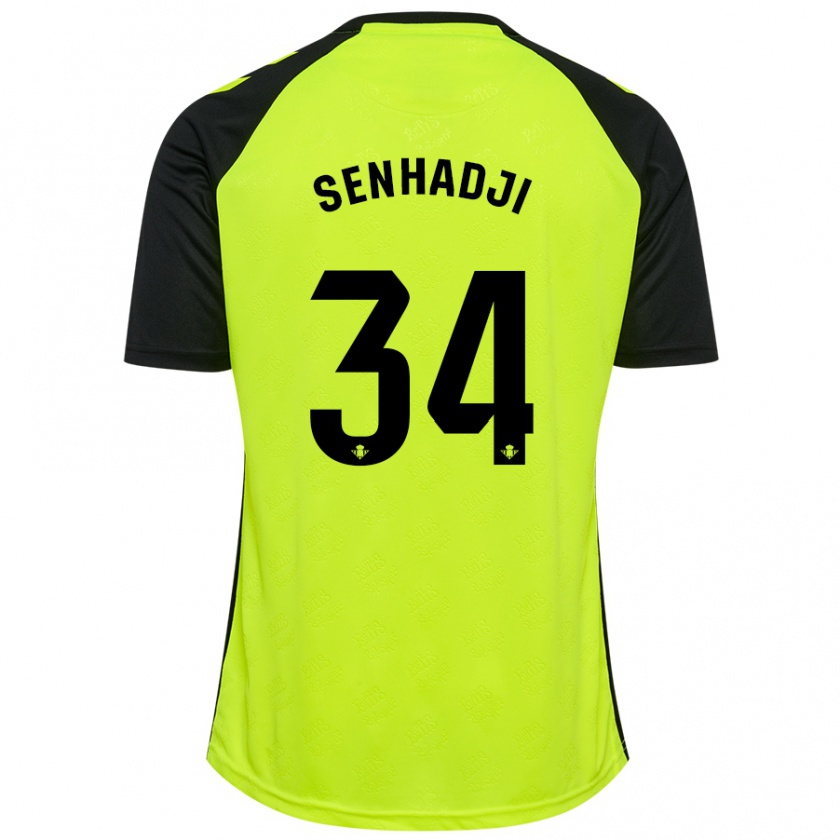 Kandiny Enfant Maillot Yanis Senhadji #34 Jaune Fluo Noir Tenues Extérieur 2024/25 T-Shirt