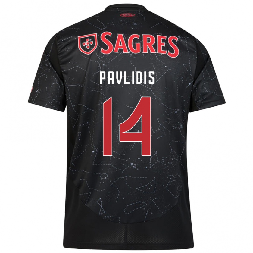 Kandiny Enfant Maillot Vangelis Pavlidis #14 Noir Rouge Tenues Extérieur 2024/25 T-Shirt