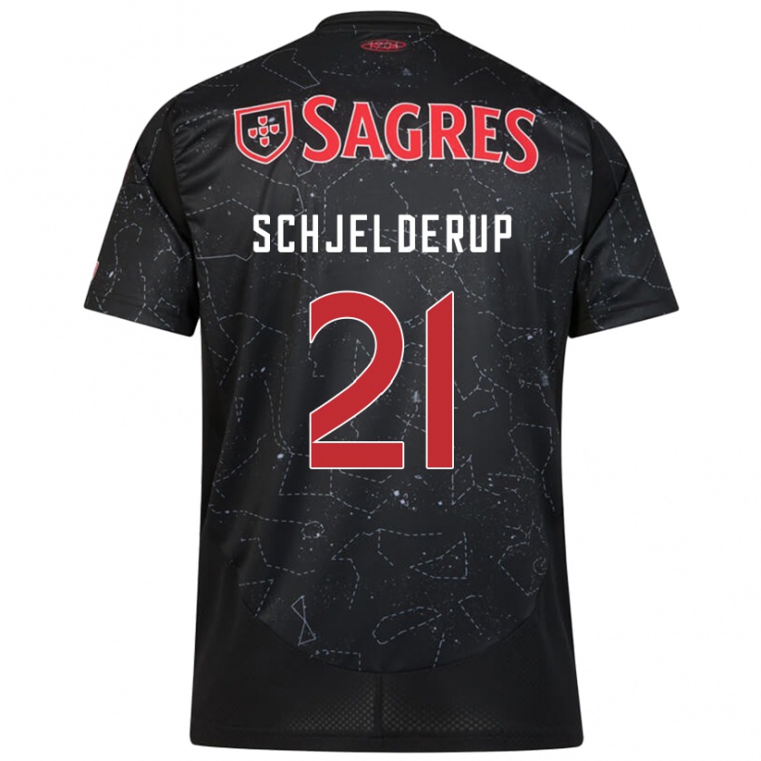 Kandiny Enfant Maillot Andreas Schjelderup #21 Noir Rouge Tenues Extérieur 2024/25 T-Shirt