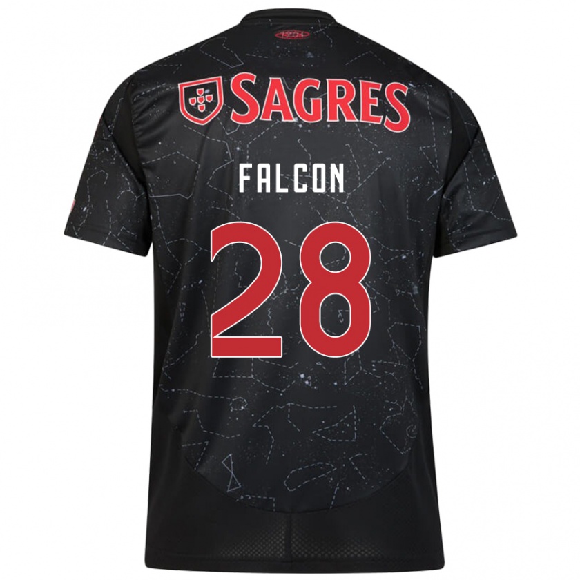 Kandiny Enfant Maillot Andrea Falcón #28 Noir Rouge Tenues Extérieur 2024/25 T-Shirt