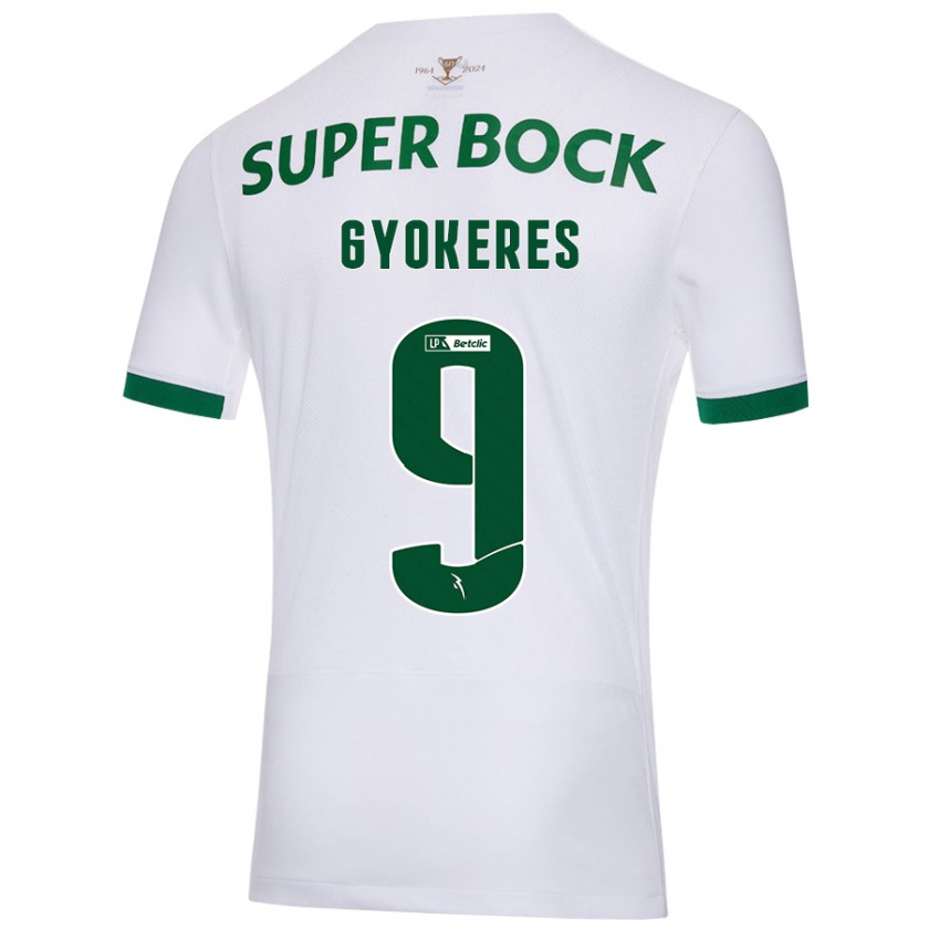 Kandiny Enfant Maillot Viktor Gyökeres #9 Blanc Vert Tenues Extérieur 2024/25 T-Shirt