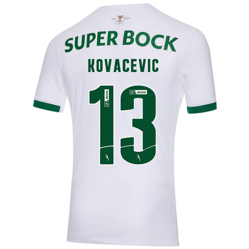 Kandiny Enfant Maillot Vladan Kovacevic #13 Blanc Vert Tenues Extérieur 2024/25 T-Shirt