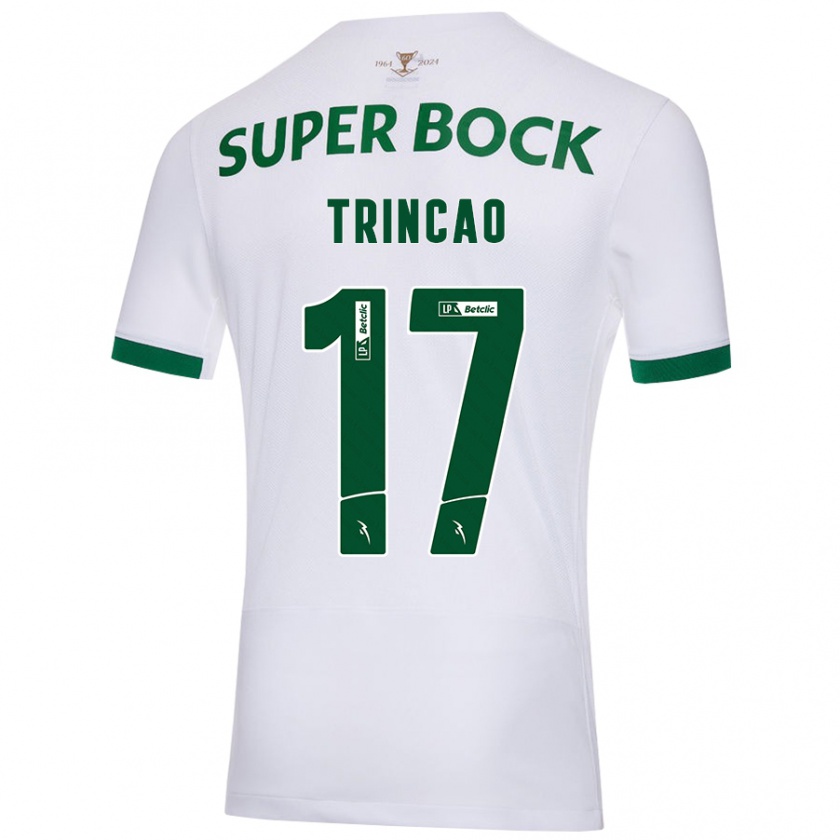 Kandiny Enfant Maillot Trincão #17 Blanc Vert Tenues Extérieur 2024/25 T-Shirt