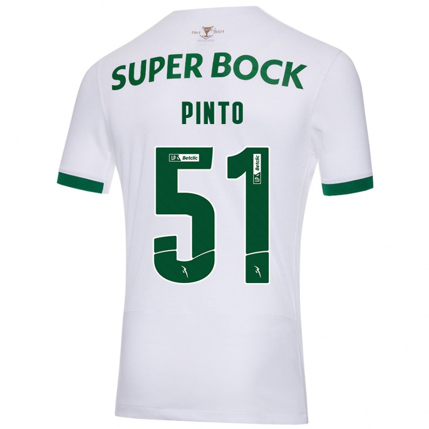 Kandiny Enfant Maillot Diogo Pinto #51 Blanc Vert Tenues Extérieur 2024/25 T-Shirt