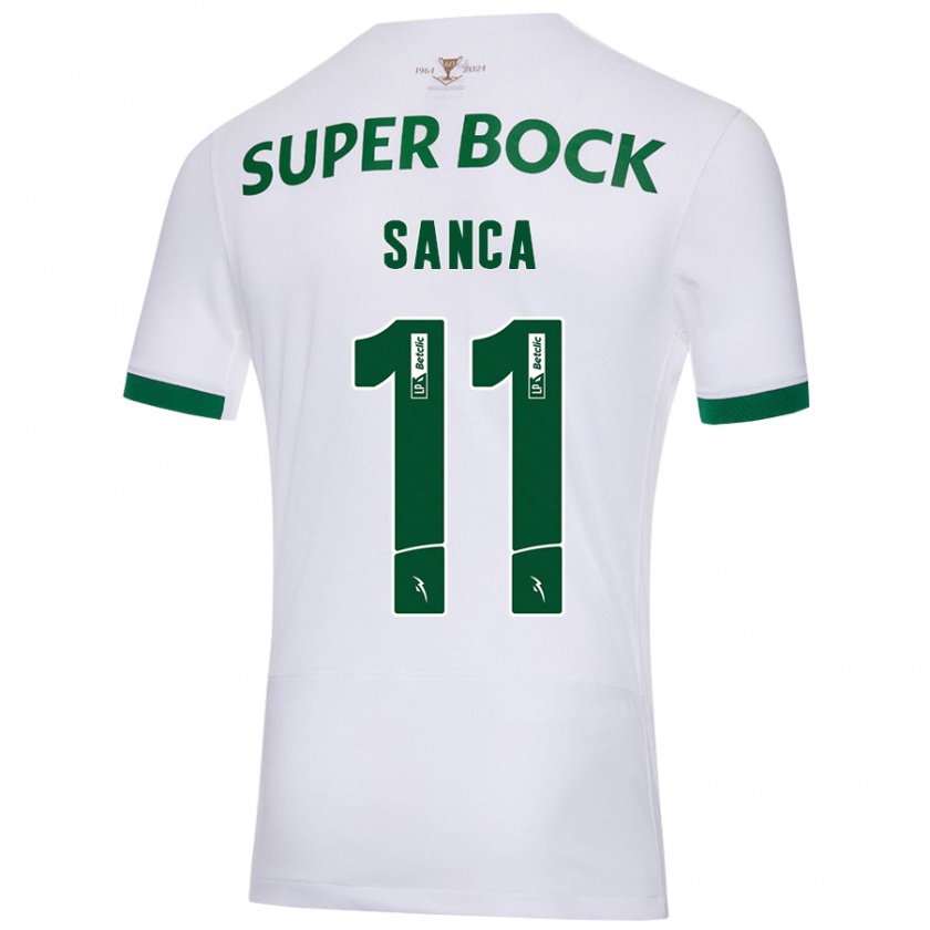 Kandiny Enfant Maillot Pedro Sanca #11 Blanc Vert Tenues Extérieur 2024/25 T-Shirt