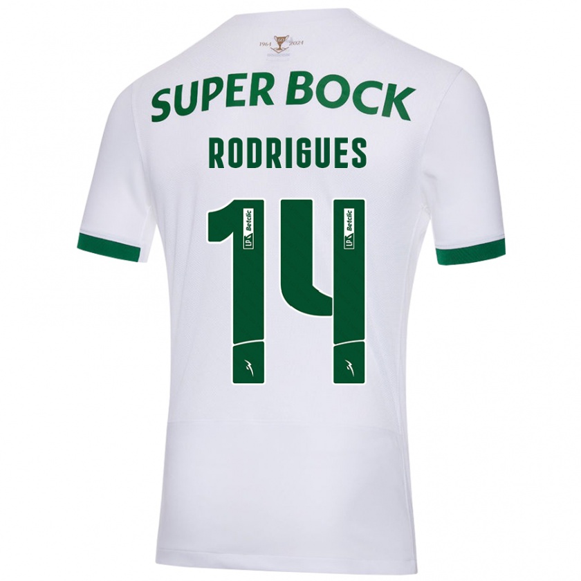 Kandiny Enfant Maillot Paulo Rodrigues #14 Blanc Vert Tenues Extérieur 2024/25 T-Shirt