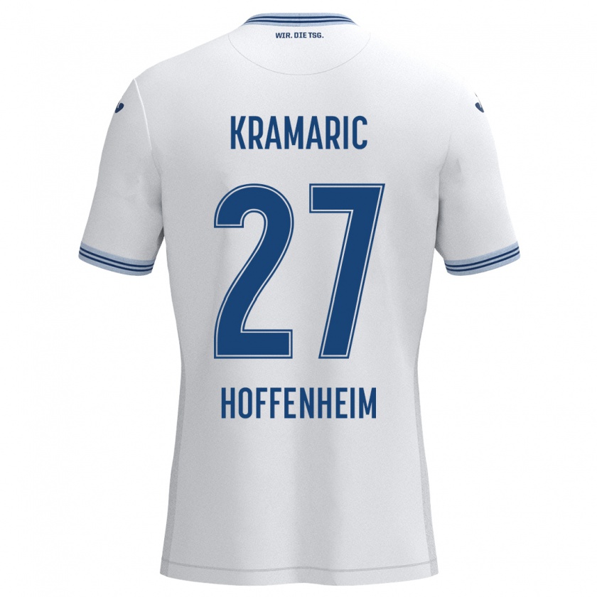 Kandiny Enfant Maillot Andrej Kramaric #27 Blanc Bleu Tenues Extérieur 2024/25 T-Shirt