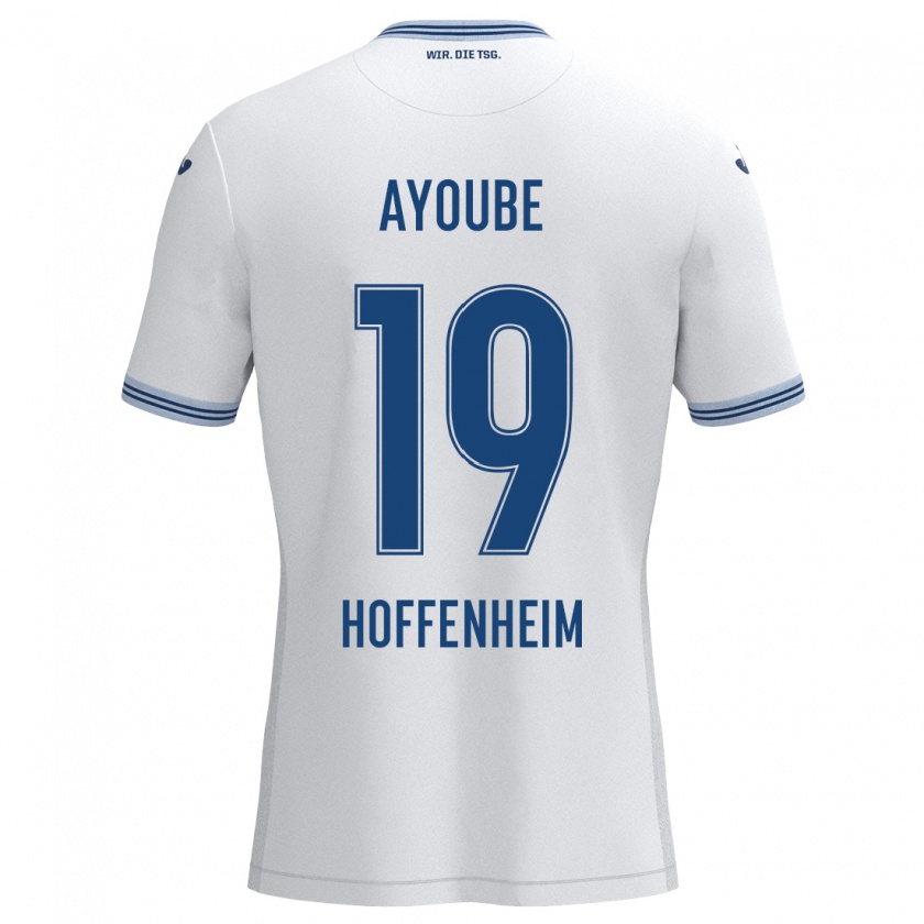 Kandiny Enfant Maillot Ayoube Amaimouni-Echghouyab #19 Blanc Bleu Tenues Extérieur 2024/25 T-Shirt