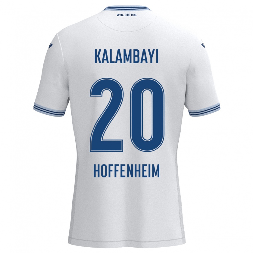 Kandiny Enfant Maillot Simon Kalambayi #20 Blanc Bleu Tenues Extérieur 2024/25 T-Shirt