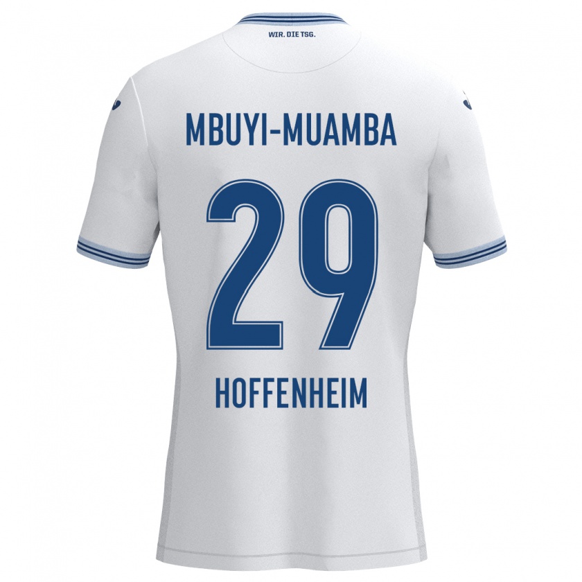 Kandiny Enfant Maillot Hubert Mbuyi-Muamba #29 Blanc Bleu Tenues Extérieur 2024/25 T-Shirt