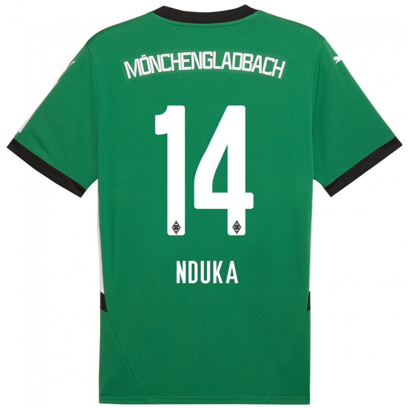 Kandiny Enfant Maillot Michael Nduka #14 Vert Blanc Tenues Extérieur 2024/25 T-Shirt