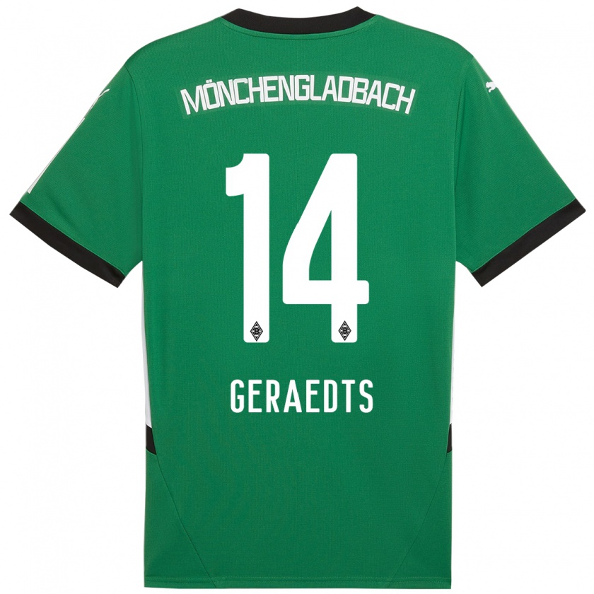 Kandiny Enfant Maillot Kelsey Geraedts #14 Vert Blanc Tenues Extérieur 2024/25 T-Shirt