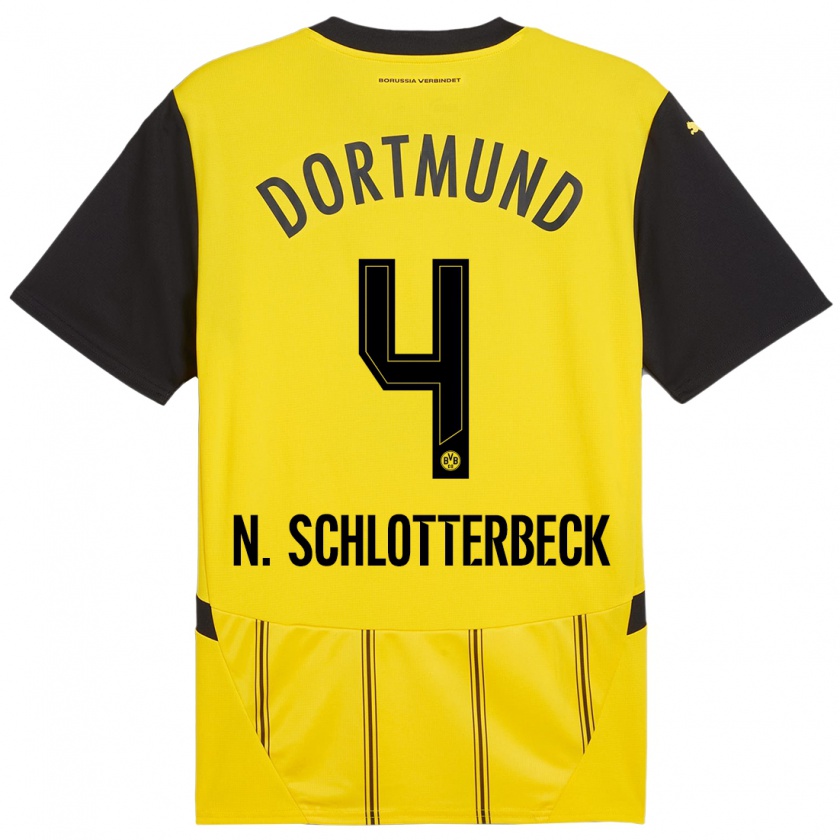 Kandiny Homme Maillot Nico Schlotterbeck #4 Jaune Noir Tenues Domicile 2024/25 T-Shirt