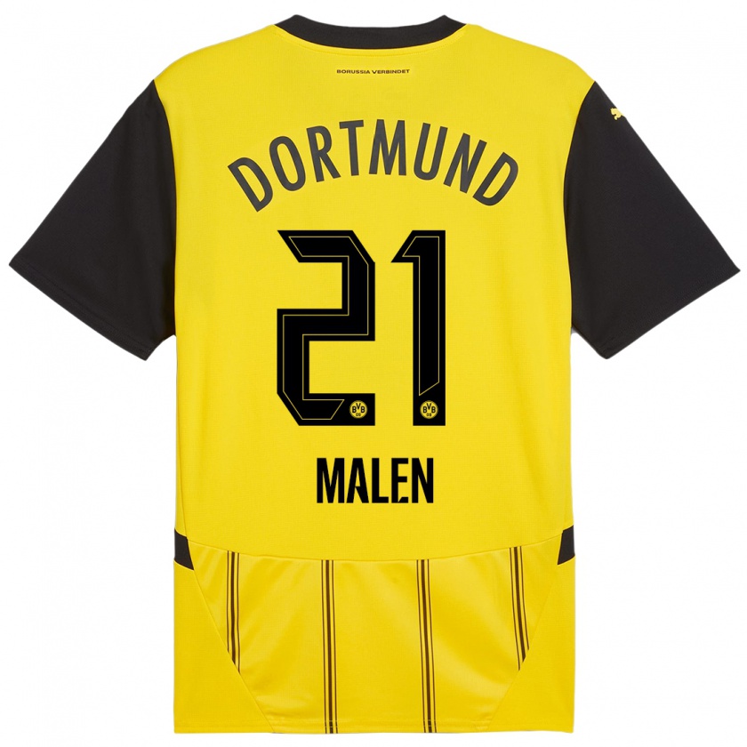 Kandiny Homme Maillot Donyell Malen #21 Jaune Noir Tenues Domicile 2024/25 T-Shirt