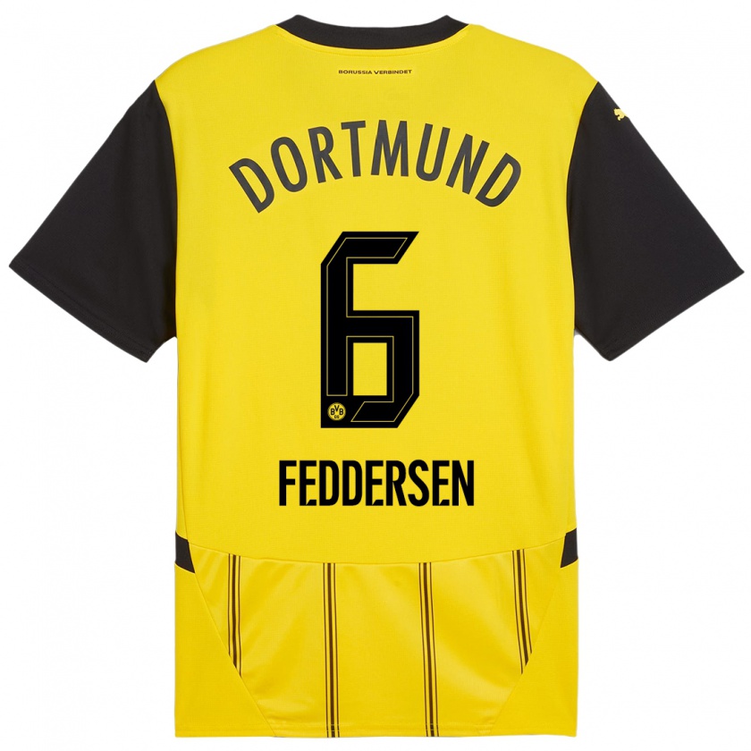 Kandiny Homme Maillot Jonas Feddersen #6 Jaune Noir Tenues Domicile 2024/25 T-Shirt