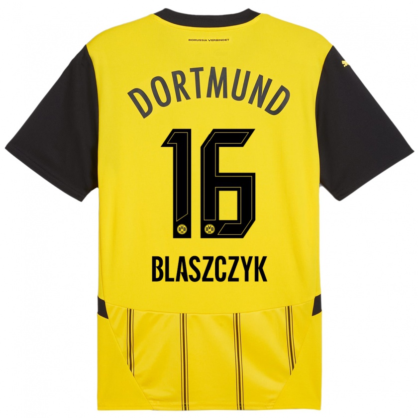 Kandiny Homme Maillot Oliwer Blaszczyk #16 Jaune Noir Tenues Domicile 2024/25 T-Shirt