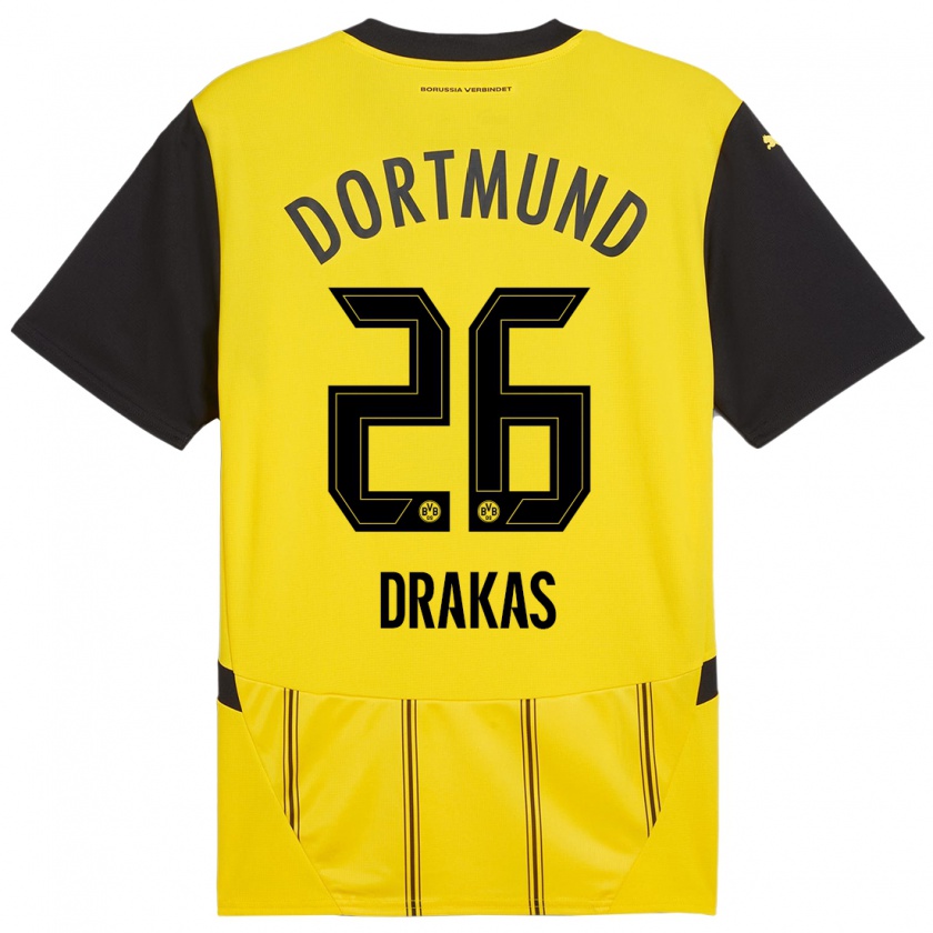 Kandiny Homme Maillot Babis Drakas #26 Jaune Noir Tenues Domicile 2024/25 T-Shirt