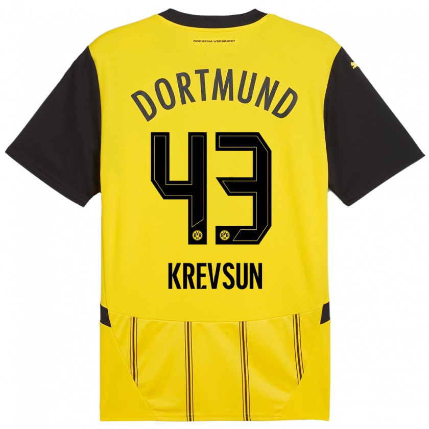 Kandiny Homme Maillot Danylo Krevsun #43 Jaune Noir Tenues Domicile 2024/25 T-Shirt