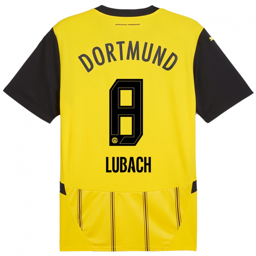 Kandiny Homme Maillot Rafael Lubach #8 Jaune Noir Tenues Domicile 2024/25 T-Shirt