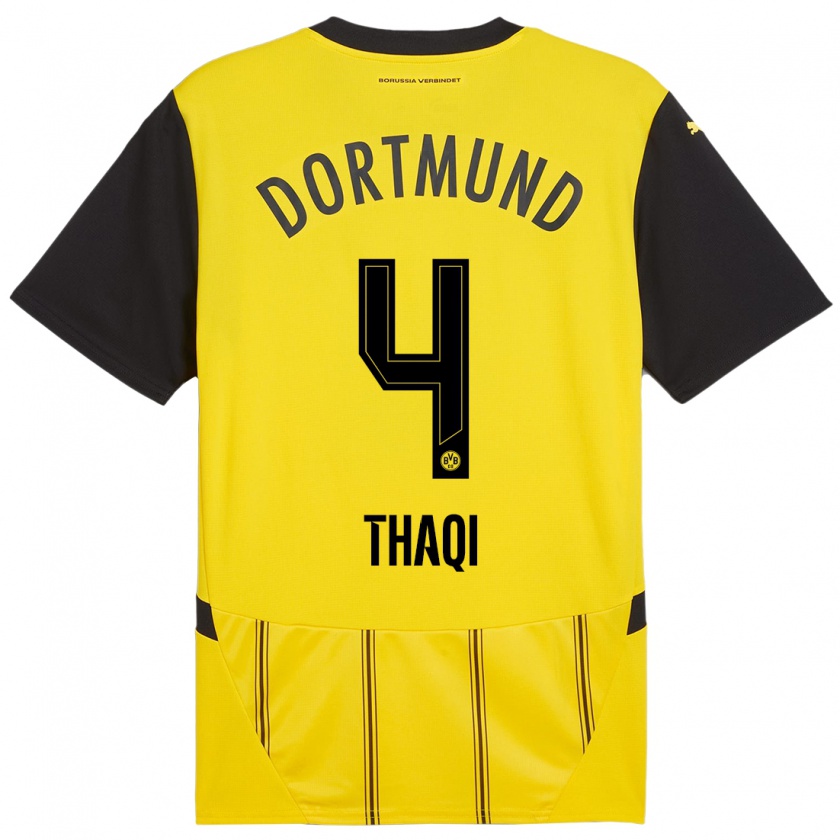 Kandiny Homme Maillot Albin Thaqi #4 Jaune Noir Tenues Domicile 2024/25 T-Shirt