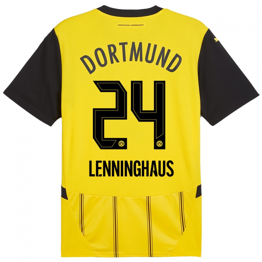 Kandiny Homme Maillot Mika Lenninghaus #24 Jaune Noir Tenues Domicile 2024/25 T-Shirt