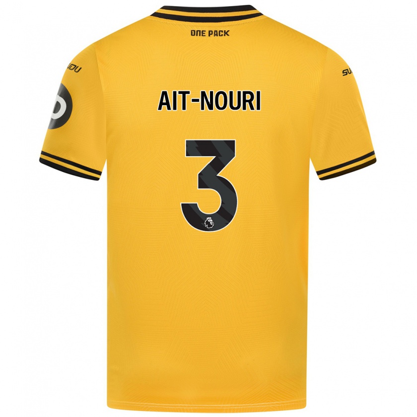 Kandiny Homme Maillot Rayan Aït-Nouri #3 Jaune Tenues Domicile 2024/25 T-Shirt