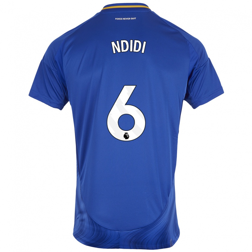 Kandiny Homme Maillot Wilfred Ndidi #6 Bleu Blanc Tenues Domicile 2024/25 T-Shirt