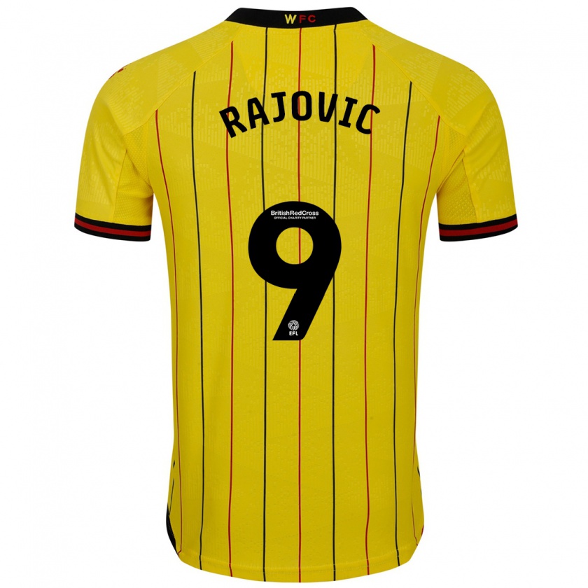 Kandiny Homme Maillot Mileta Rajovic #9 Jaune Et Noir Tenues Domicile 2024/25 T-Shirt