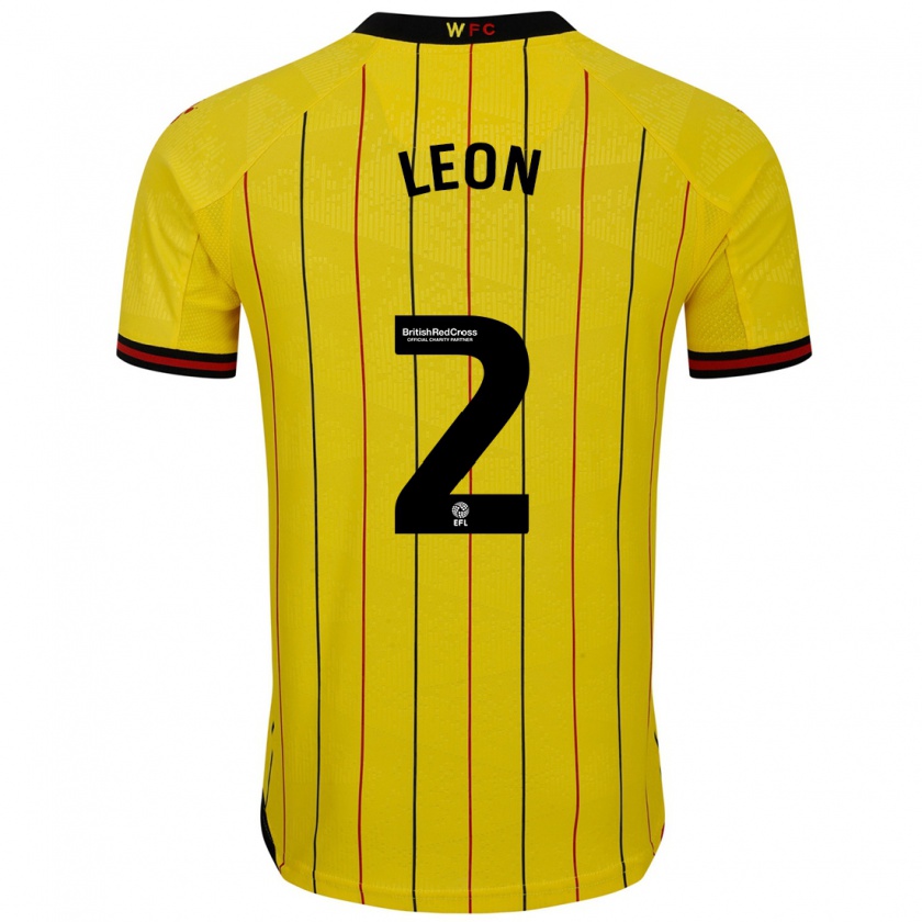 Kandiny Homme Maillot Lucía León #2 Jaune Et Noir Tenues Domicile 2024/25 T-Shirt