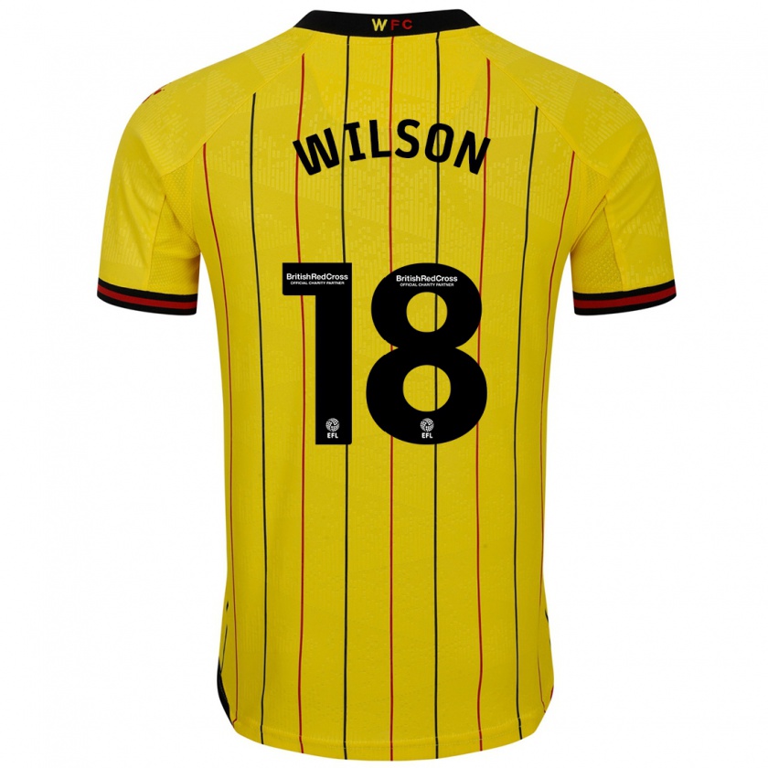 Kandiny Homme Maillot Poppy Wilson #18 Jaune Et Noir Tenues Domicile 2024/25 T-Shirt