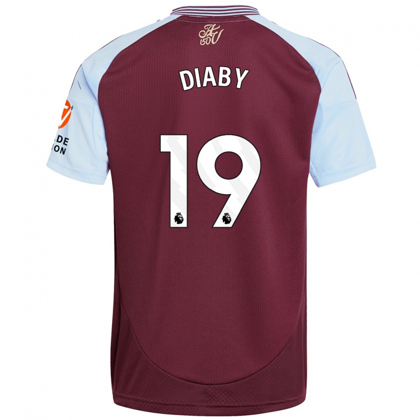 Kandiny Homme Maillot Moussa Diaby #19 Bordeaux Bleu Ciel Tenues Domicile 2024/25 T-Shirt