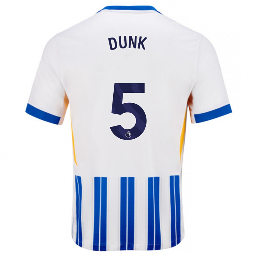 Kandiny Homme Maillot Lewis Dunk #5 Blanc Bleu À Rayures Fines Tenues Domicile 2024/25 T-Shirt