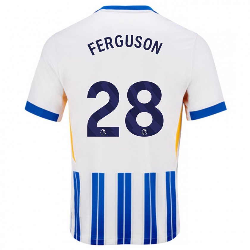 Kandiny Homme Maillot Evan Ferguson #28 Blanc Bleu À Rayures Fines Tenues Domicile 2024/25 T-Shirt