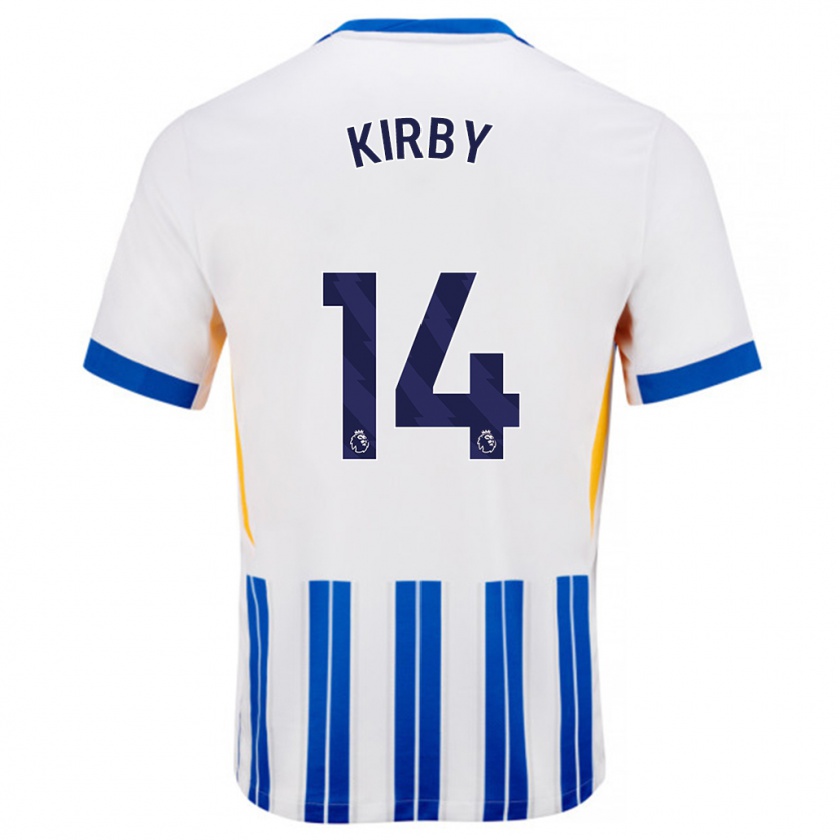 Kandiny Homme Maillot Fran Kirby #14 Blanc Bleu À Rayures Fines Tenues Domicile 2024/25 T-Shirt