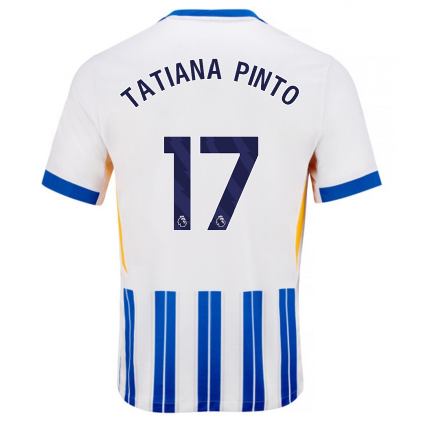 Kandiny Homme Maillot Tatiana Vanessa Ferreira Pinto #17 Blanc Bleu À Rayures Fines Tenues Domicile 2024/25 T-Shirt