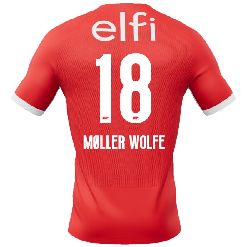 Kandiny Homme Maillot David Møller Wolfe #18 Rouge Blanc Tenues Domicile 2024/25 T-Shirt