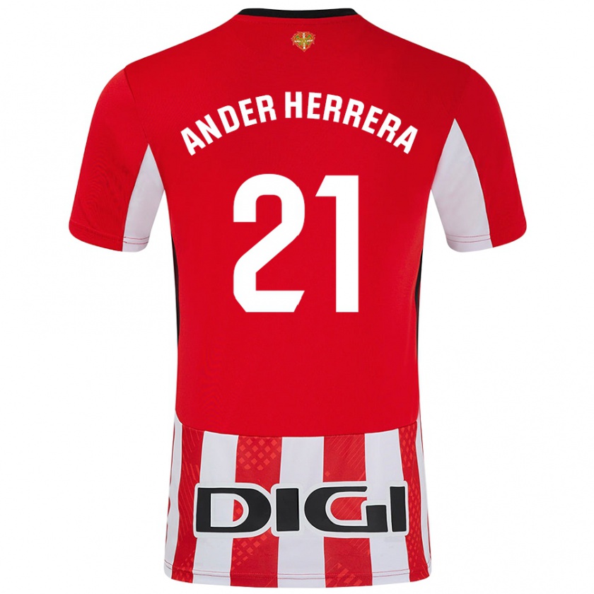 Kandiny Homme Maillot Ander Herrera #21 Rouge Blanc Tenues Domicile 2024/25 T-Shirt