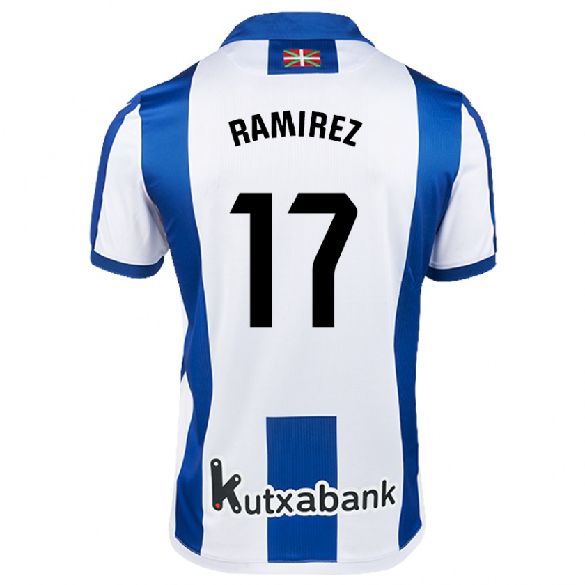 Kandiny Homme Maillot Darío Ramírez #17 Blanc Bleu Tenues Domicile 2024/25 T-Shirt