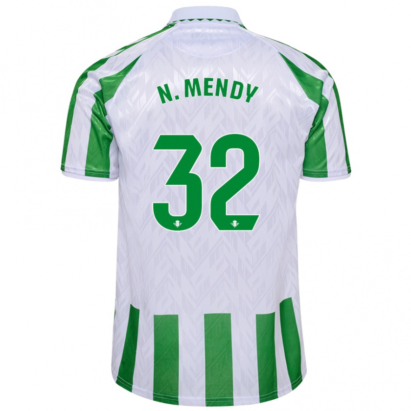 Kandiny Homme Maillot Nobel Mendy #32 Rayures Vertes Et Blanches Tenues Domicile 2024/25 T-Shirt