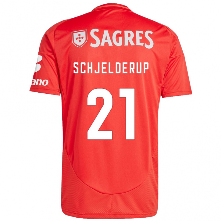 Kandiny Homme Maillot Andreas Schjelderup #21 Rouge Blanc Tenues Domicile 2024/25 T-Shirt