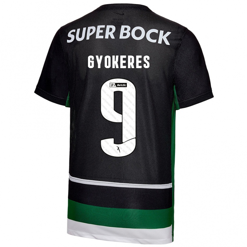 Kandiny Homme Maillot Viktor Gyökeres #9 Noir Blanc Vert Tenues Domicile 2024/25 T-Shirt