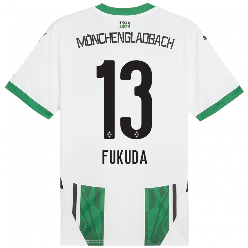 Kandiny Homme Maillot Shio Fukuda #13 Blanc Vert Tenues Domicile 2024/25 T-Shirt