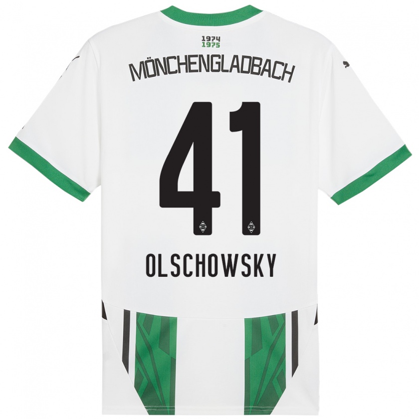 Kandiny Homme Maillot Jan Olschowsky #41 Blanc Vert Tenues Domicile 2024/25 T-Shirt