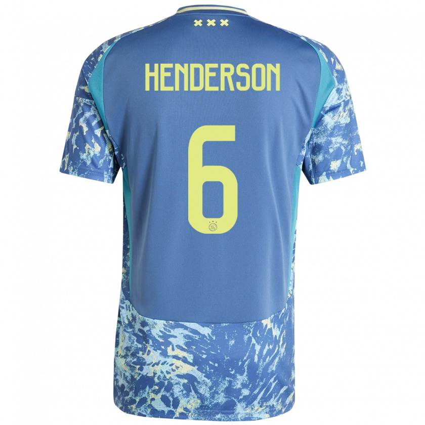 Kandiny Homme Maillot Jordan Henderson #6 Gris Bleu Jaune Tenues Extérieur 2024/25 T-Shirt