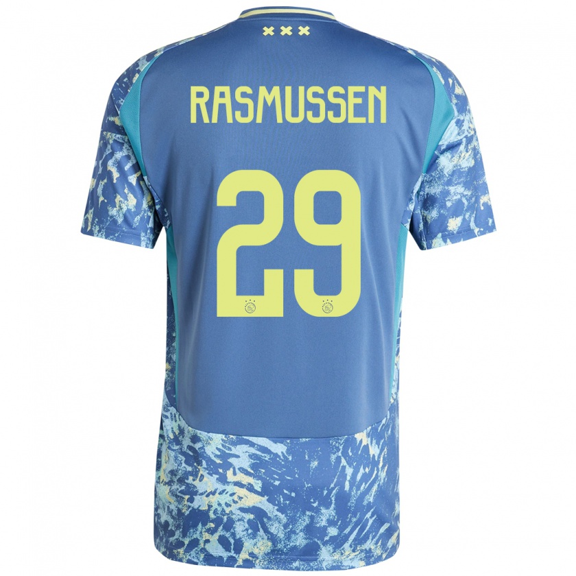 Kandiny Homme Maillot Christian Rasmussen #29 Gris Bleu Jaune Tenues Extérieur 2024/25 T-Shirt