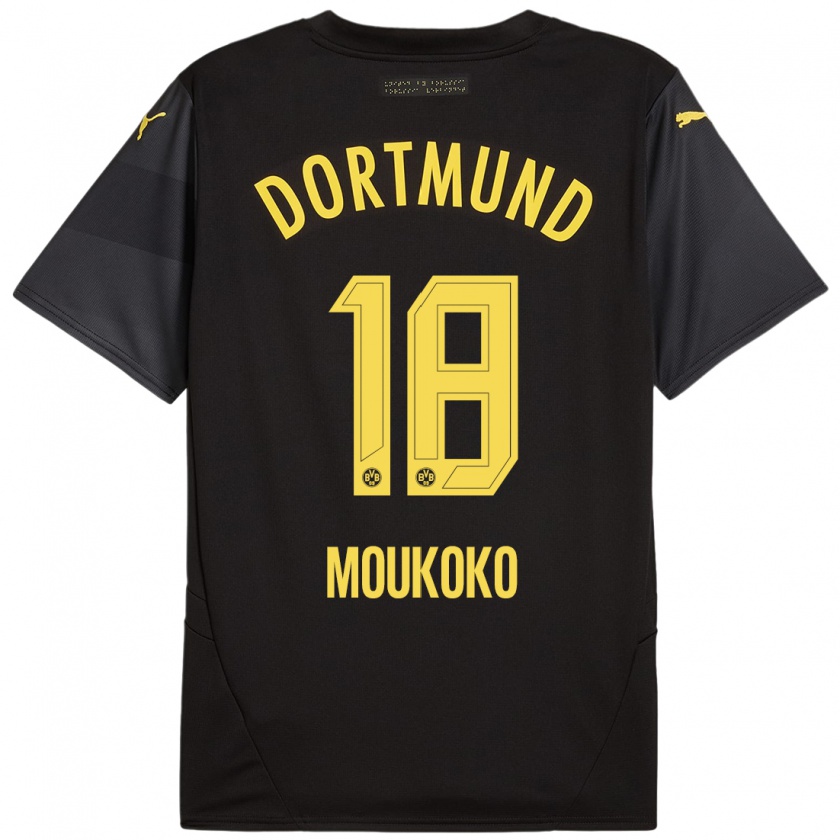 Kandiny Homme Maillot Youssoufa Moukoko #18 Noir Jaune Tenues Extérieur 2024/25 T-Shirt