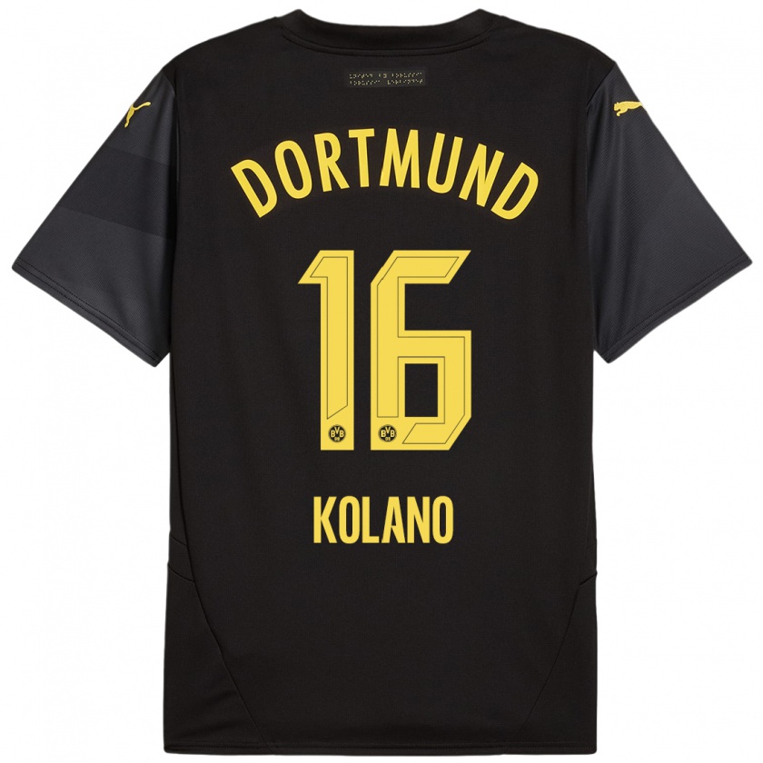 Kandiny Homme Maillot Damian Kolano #16 Noir Jaune Tenues Extérieur 2024/25 T-Shirt