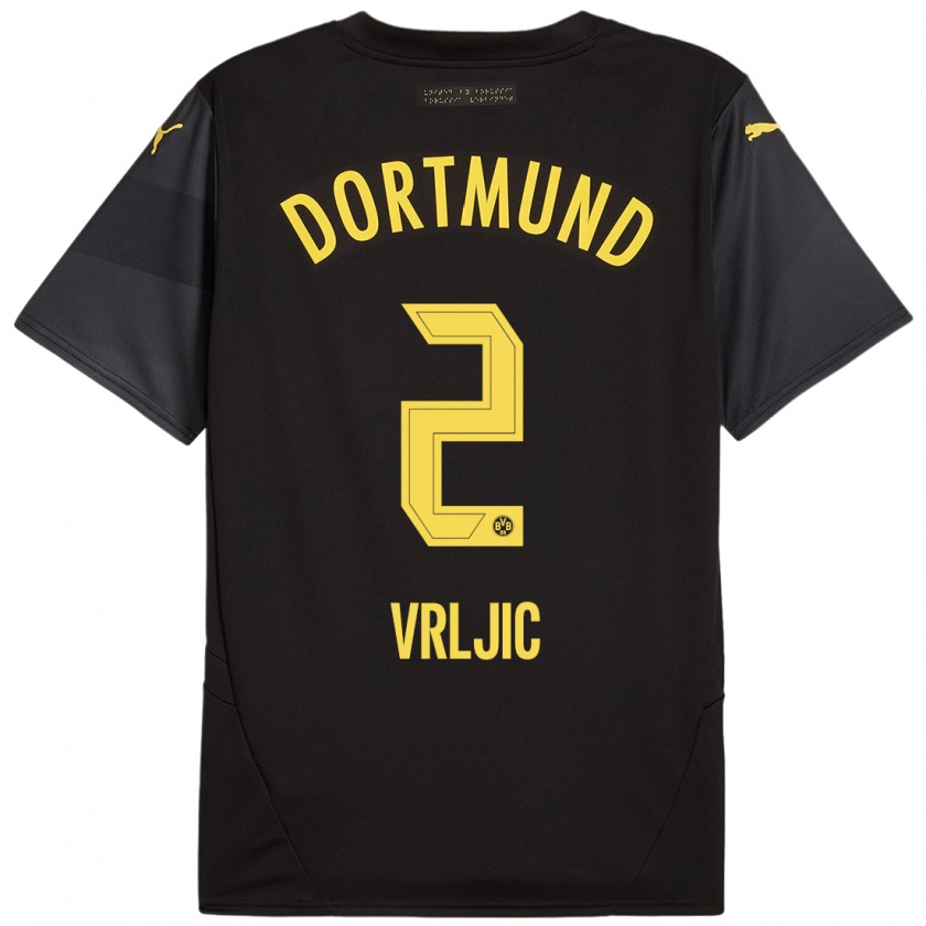 Kandiny Homme Maillot Daniel Vrljic #2 Noir Jaune Tenues Extérieur 2024/25 T-Shirt