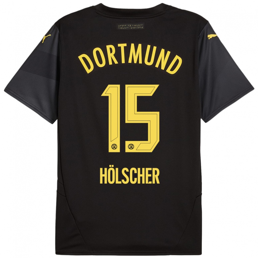 Kandiny Homme Maillot Mats Hölscher #15 Noir Jaune Tenues Extérieur 2024/25 T-Shirt