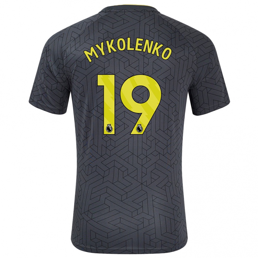 Kandiny Homme Maillot Vitaliy Mykolenko #19 Noir Jaune Tenues Extérieur 2024/25 T-Shirt